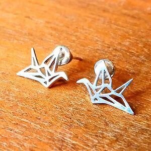 Dainty Minimalist Silver Origami Bird Stud Earrings
